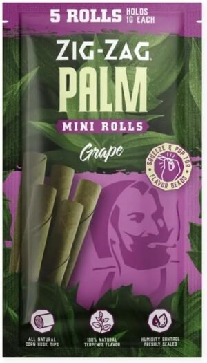ZIG-ZAG Pre Rolled Cones - Palm Mini Rolls (5 Pack) - Grape Flavor - Natural Palm Cone Rolling Papers