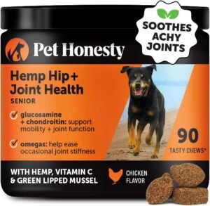 Pet Honesty Senior Hemp Hip & Joint Supplement for Dogs - Dog Joint Supplement with Hemp Oil & Powder, Glucosamine, Collagen, MSM & Green Lipped Mussel - Mobility for Senior Dogs (Chicken 90)
