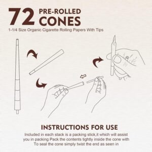 1-1/4 Rolling Papers Pre Rolled Cones | 72 Pack | Natural Pre Rolled Rolling Paper with Tips | Easy to Use and Convenient - Image 6