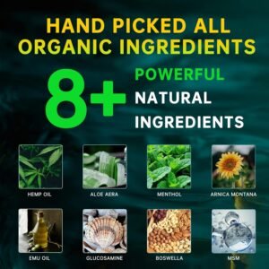 Natural Hemp Cream for Muscles, Joints, Lower Back, Back, Knees, Neck, Fingers, Elbows- 8.5 fl oz - Arnica,MSM, Turmeric, Emu Oil, Menthol, Aloe - Image 3