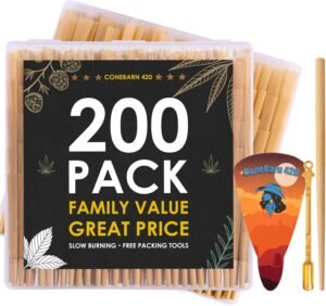 200 Pack Pre Rolled Cones | Natural Slow-Burning Cones Rolling Paper | 108mm King Size Rolling Papers | Bong | Rolling papers