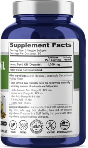 NusaPure Hemp Oil Capsules, 1,000mg Per Serving, 180 Veggie Softgels, Non-GMO, Vegan - Image 2