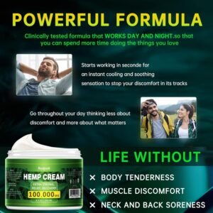 Natural Hemp Cream for Muscles, Joints, Lower Back, Back, Knees, Neck, Fingers, Elbows- 8.5 fl oz - Arnica,MSM, Turmeric, Emu Oil, Menthol, Aloe - Image 4