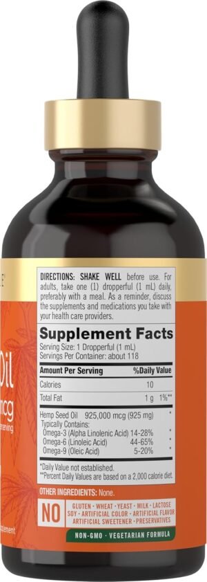 Carlyle Hemp Seed Oil 925000 mcg | Vegetarian, Non-GMO, Gluten Free | Cold Pressed - Image 2