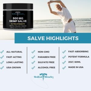 Hemp 500 Mg Ultra Strength Healing Salve Ideal for HIPS, Joints, Neck, Back, Elbows, Fingers, Hands, and Knees Made in USA - Image 4