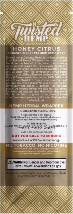 Twisted Hemp Designer Blends Natural Premium Hemp Wraps 2 Count Per Sleeve Pack of 15 |30 Wraps Total (Honey Citrus) - Image 3