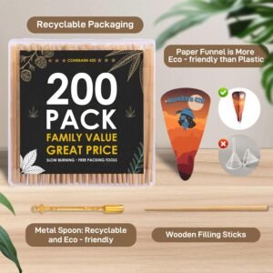 200 Pack Pre Rolled Cones | Natural Slow-Burning Cones Rolling Paper | 108mm King Size Rolling Papers | Bong | Rolling papers - Image 4