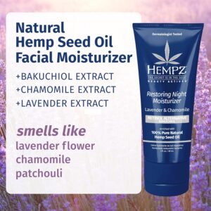 Hempz Lavender & Chamomile Restoring Night Moisturizer - Hydrating Night Cream Rich with Minerals, Vitamin C, & Hempseed Oil to Hydrate & Repair Extremely Dry or Sensitive Skin, for Face & Body, 3 Oz - Image 3
