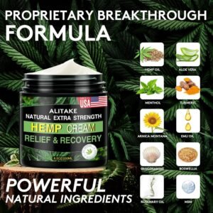 8.5 oz Natural Hemp Cream - Instant Hemp Cream with Hemp, Arnica, MSM, Turmeric, Emu Oil, Menthol, Aloe, Rosemary oil, Boswellia, Big Capacity - All-Natural Formula - Absorbs Quickly - Image 3