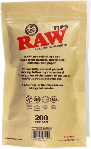 RAW Natural Unrefined Pre-Rolled Filter Tips - 1 Bag of 200 Tips - Image 2