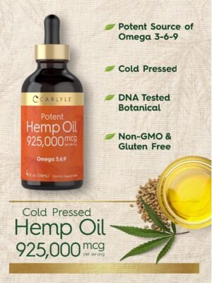Carlyle Hemp Seed Oil 925000 mcg | Vegetarian, Non-GMO, Gluten Free | Cold Pressed - Image 4