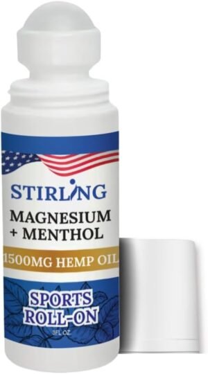 Stirling Menthol Roll On Lotion with Magnesium and 1500mg Pure Hemp - Non-GMO, THC-Free - Fast-Acting Relief for Sore Muscles and Joints, Reduces Swelling and Redness, Promotes Post-Workout Recovery
