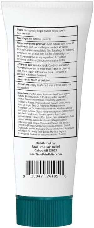 Real Time Pain Relief Hemp Oil Plus – Enhanced with 5% Arnica and Rosemary – Nourishing Formula with 20 Natural Ingredients – Fast-Absorbing, Non-Greasy Cream – 4oz Tube - Image 8