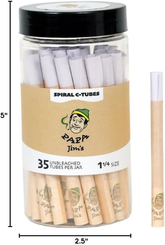 Papa Jims Pre-Rolled Cones C-Tube | 35 tubes | 84mm - 1 1/4" size | with exclusive premium spiral tips | No debris or residue | Unbleached Classic | Finest Paper from France - Image 4