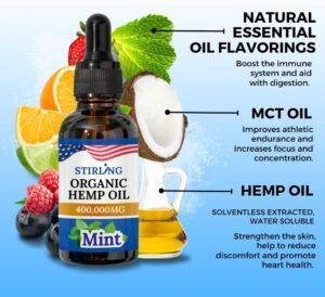 STIRLING Organic Hemp Oil - 400,000mg with Natural Mint Flavor for Enhanced Relaxation, Provides Relief and Optimal Health Support - GMO & Gluten-Free, THC-Free, Vegan, Loaded w/Omega 3 6 9 Goodness - Image 6