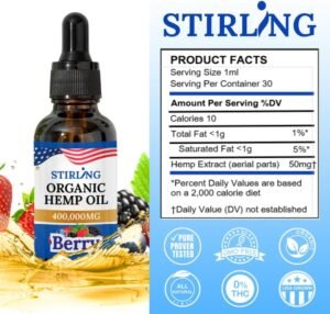 Stirling Organic Hemp Oil - 400,000mg Natural Berry Flavor - Enhances Sleep and Helps Reduce Discomfort - THC-Free, Non-GMO, Gluten-Free, High in Omega 3 6 9 - Premium U.S. Hemp Seed Oil - Image 7