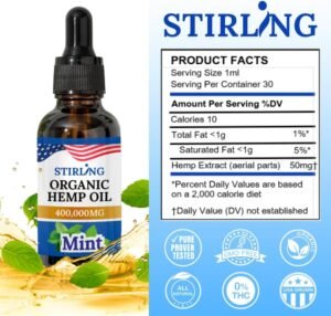 STIRLING Organic Hemp Oil - 400,000mg with Natural Mint Flavor for Enhanced Relaxation, Provides Relief and Optimal Health Support - GMO & Gluten-Free, THC-Free, Vegan, Loaded w/Omega 3 6 9 Goodness - Image 7