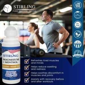 Stirling Menthol Roll On Lotion with Magnesium and 1500mg Pure Hemp - Non-GMO, THC-Free - Fast-Acting Relief for Sore Muscles and Joints, Reduces Swelling and Redness, Promotes Post-Workout Recovery - Image 3