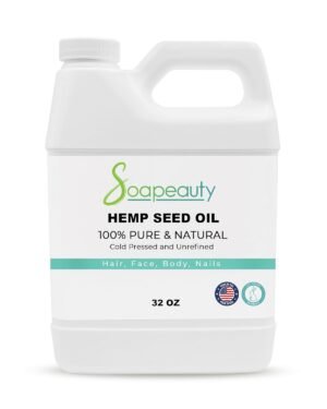 Soapeauty Hemp Seed Oil Unrefined Cold Pressed | Massage & Body Oil | for Skin, Face, Hair, and Soap Making | Carrier for Essential Oils | Rich in Omega Fatty Acids – 32 Fl Oz