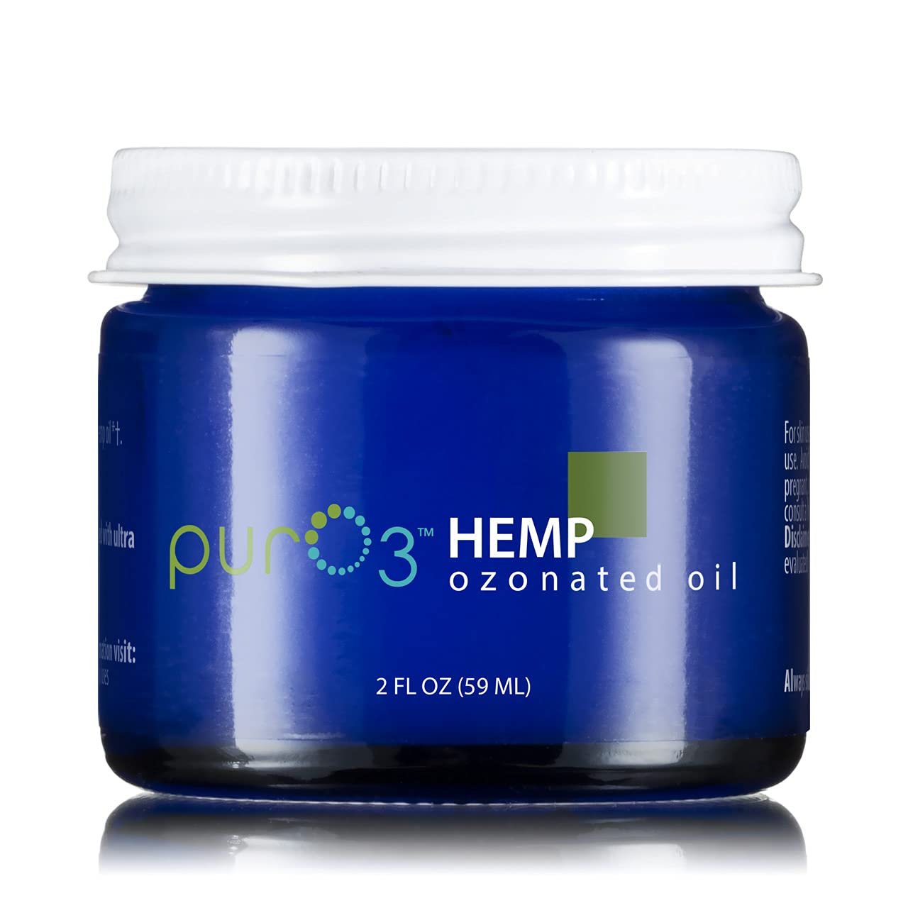 PurO3 Fully Ozonated Hemp Oil - Pure, Natural, Skin Care for Face & Body from Ozonated, Oxygenated Hemp Oil - Glass Jar, 2 oz