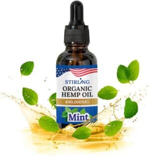 STIRLING Organic Hemp Oil - 400,000mg with Natural Mint Flavor for Enhanced Relaxation, Provides Relief and Optimal Health Support - GMO & Gluten-Free, THC-Free, Vegan, Loaded w/Omega 3 6 9 Goodness