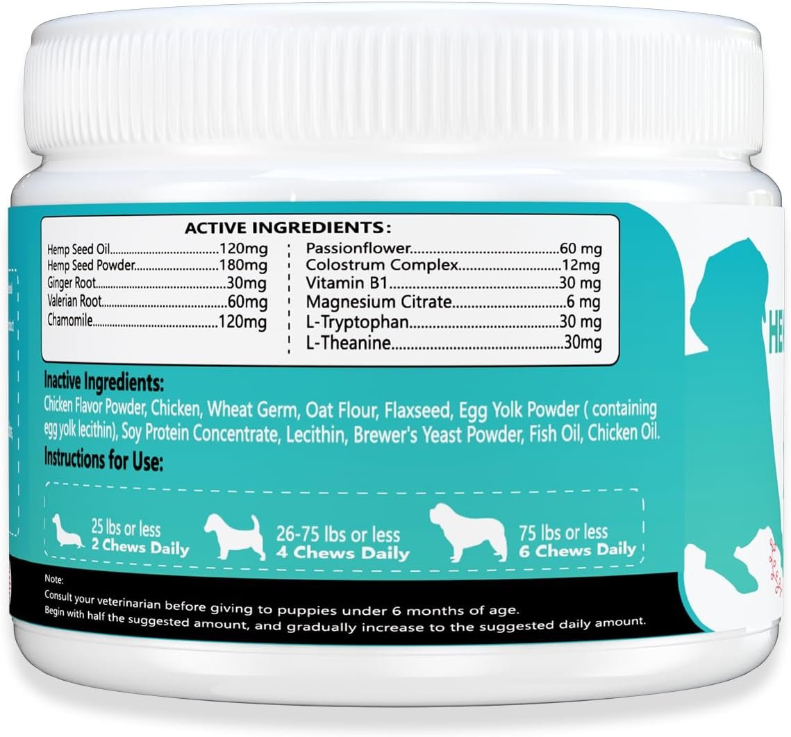 Hemp Calming Chews for Dogs Anxiety Relief Dog Calming Chews Natural Ingredients Dog Aid with Separation, Barking and Sleeping, Promote Relaxation, Reduce Stress - Image 2