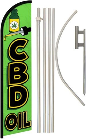 Infinity Republic - CBD Oil Windless Full Sleeve Banner Swooper Flag & Pole Kit - Perfect for Businesses, Dispensaries, Smoke Shops, Markets etc!