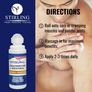 Stirling Menthol Roll On Lotion with Magnesium and 1500mg Pure Hemp - Non-GMO, THC-Free - Fast-Acting Relief for Sore Muscles and Joints, Reduces Swelling and Redness, Promotes Post-Workout Recovery - Image 6