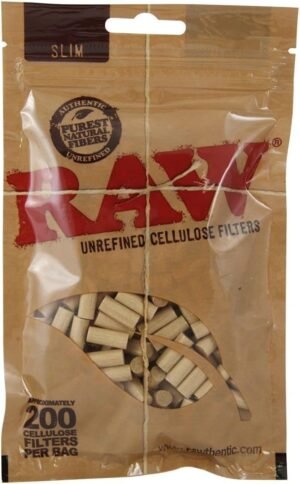 RAW Natural Unrefined Rolling Papers - Slim Cellulose Filters - (1) 200 pc Bag