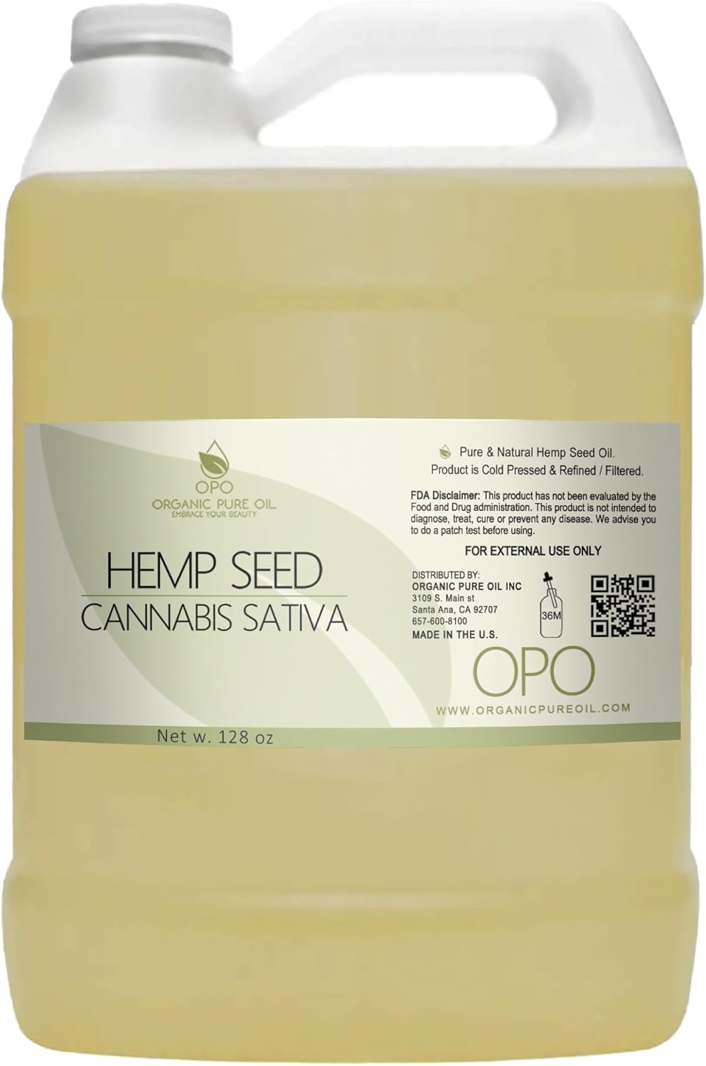 Hemp Seed Oil - Pure, Refined, Cold Pressed, All-Natural Non-GMO, Extra Virgin, Unscented, Carrier Oil - Bulk 128 oz / 1 Gallon - Tinctures, Blends, DIY, Essential Oils