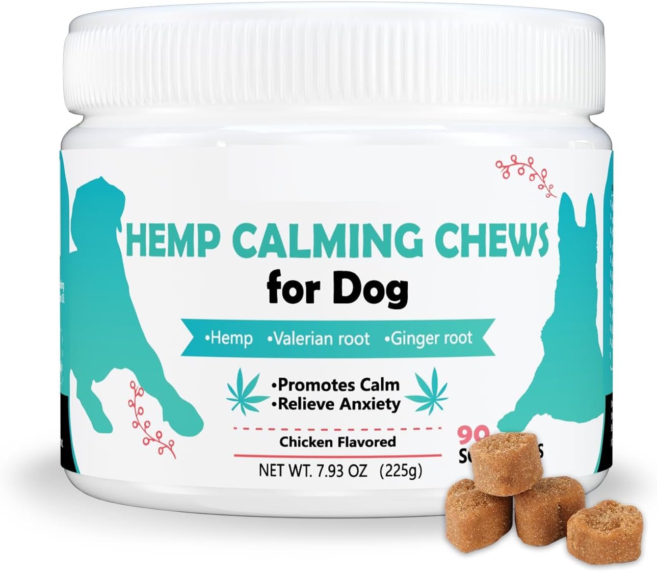 Hemp Calming Chews for Dogs Anxiety Relief Dog Calming Chews Natural Ingredients Dog Aid with Separation, Barking and Sleeping, Promote Relaxation, Reduce Stress