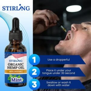 STIRLING Organic Hemp Oil - 400,000mg with Natural Mint Flavor for Enhanced Relaxation, Provides Relief and Optimal Health Support - GMO & Gluten-Free, THC-Free, Vegan, Loaded w/Omega 3 6 9 Goodness - Image 4