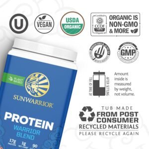 Sunwarrior Vegan Protein Powder Organic Plant-Based Protein | BCAA Amino Acids Hemp Seed Plant Protein | Soy Free Dairy Free Gluten Free Synthetic Free Non-GMO | Vanilla 30 Servings | Warrior Blend - Image 3
