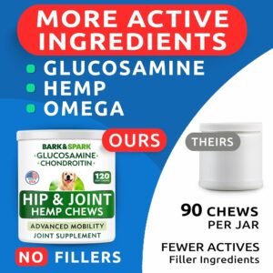 Bark&Spark Advanced Hemp Chews for Dog Joint Pain Relief - Glucosamine Chondroitin Hemp Treats Hip Joint Health - Joint Supplement Large Breed & Small - Hemp Treats Joints Old Senior Dog (120Ct) - Image 5