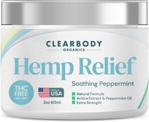 Clearbody Organics USA Made Hemp Cream for Pain Relief Maximum Strength, Pain Relief Cream for Back, Neck, Joint Muscles, Knee, Hip - Strong & Natural Peppermint and Soothing Arnica Extract, 2 Fl Oz