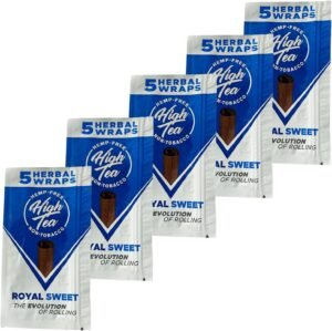 Non Tobacco All Natural Herbal Smoking Wraps - Royal Sweet - 25 Self Rolling Wraps, Made from Tea Leaves, 5 Count (Pack of 5)