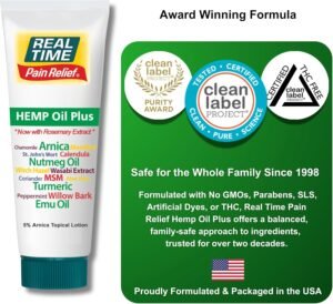 Real Time Pain Relief Hemp Oil Plus – Enhanced with 5% Arnica and Rosemary – Nourishing Formula with 20 Natural Ingredients – Fast-Absorbing, Non-Greasy Cream – 4oz Tube - Image 5