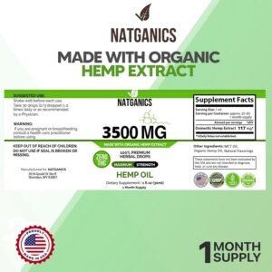 Organic Hemp Oil 3500mg - Ultra Premium Hemp Oil Drops 3500mg - Natural Hemp Oil Extract Tincture - Non-GMO Ultra-Pure CO2 Extracted Drops - Omega Fatty Acids 3 6 9 - Organically Grown & Made in USA - Image 2