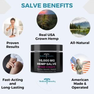 Hemp Salve Intense Strength 10,000 MG. Ideal for HIPS, Joints, Neck, Back, Elbows, Fingers, Hands, and Knees. 100% Natural - Proudly Made in USA - Image 2