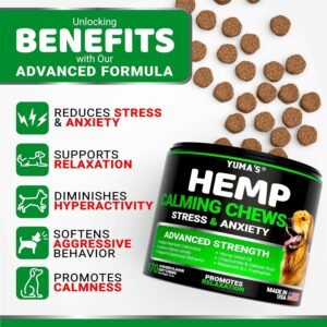 YUMA'S (2 Pack) Hemp Calming Chews for Dogs - Advanced Dog Calming Chews - Anxiety Relief Treats - Separation Aid, Barking, Stress Relief, Thunderstorms - Melatonin - Hemp Oil - Made in USA - Image 2