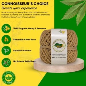 HempBees 100% Organic Hemp Wick with Natural Beeswax Coating, 200 FT Roll, Standard Size 1.0mm, Unbleached & Non Toxic, Slow, Long Lasting Burn - Image 2