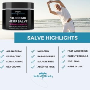 Hemp Salve Intense Strength 10,000 MG. Ideal for HIPS, Joints, Neck, Back, Elbows, Fingers, Hands, and Knees. 100% Natural - Proudly Made in USA - Image 5