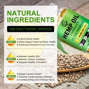 (2-Pack) High Potency Hemp Oil Capsules - 180 Veggie Softgels - 60,000 Maximum Strength, Immune System Support, Focus Calm, Relaxation, Mood, Pure Extract, Organic, Vegan, Non-GMO - Image 4