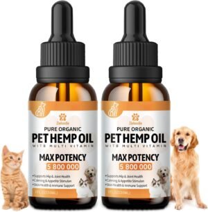 Hemp Oil for Dogs & Cats, Help Anxiety Strees, Hip & Joint Pain Relief, Relax Sleep, Organic Pet Calming Drops (2 Pack)