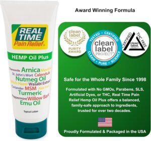 Real Time Pain Relief Hemp Oil Plus - 3oz Tube | Advanced Formula with Hemp Oil and 19 Natural Ingredients | Relieves Joint and Muscle Discomfort | Includes Arnica, Turmeric, MSM, and Emu Oil - Image 7