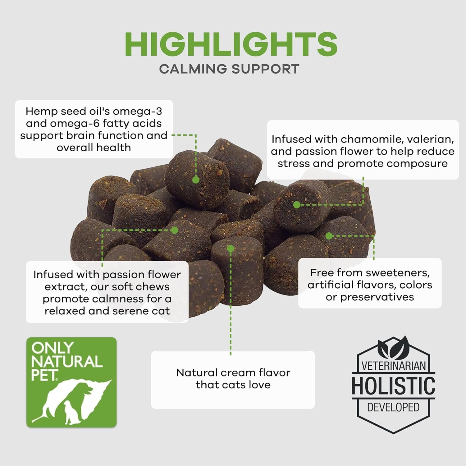 Only Natural Pet Calming Hemp Soft Chews - Relaxation Composure Sedative Tranquilizer Treats for Cat Stress Reduction w/Soothing Botanicals Supports Sleep Aid Quiet Travel Chill Vet Visit - 60 Count - Image 7