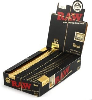 RAW Classic Black 1 1/4 Size Natural Unrefined Ultra Thin 79mm Rolling Papers (6 Packs) - Image 4