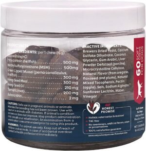 Only Natural Pet Hemp Advanced Mobility Support for Dogs Holistic Wellness Hip Bone Joint Health - Inflammatory Function Relieves Pain Stiffness Green Lipped Mussels Turmeric (HA) 60 Count - Image 2