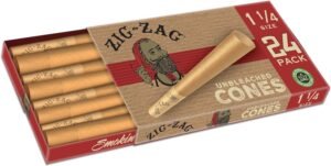 ZIG-ZAG Unbleached Pre Rolled Cones, Chemical-Free, Slow Burn, 1 1/4 Size, 24-Pack, Prerolled