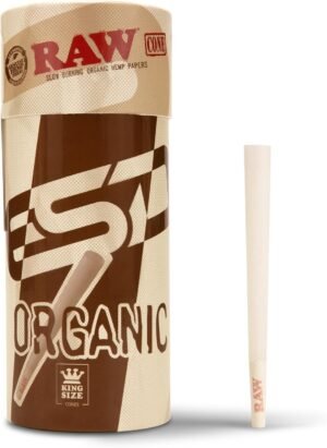 RAW Cones Organic King Size | 50 Pack | Pre Rolled Rolling Paper with Tips & Packing Tubes Included